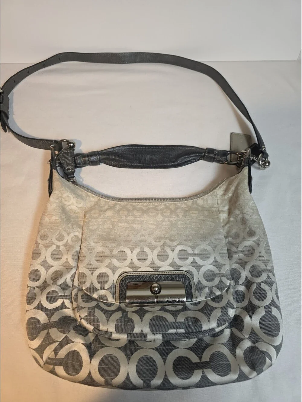 Coach Op Art Ombre Kristen Shoulder Bag Purse 16793 Gray White